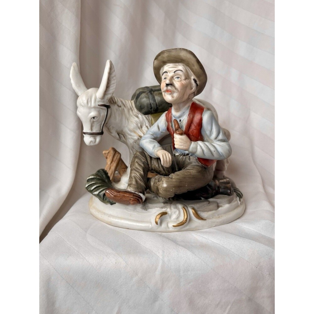 Old Man with His Donkey- Porcelain Figurine